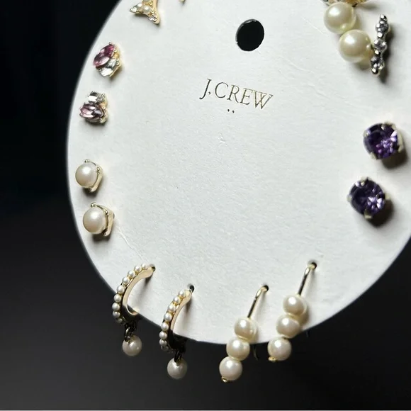 🍂NWT J. Crew Factory Women’s 8-Pair Earring Set. Pearl/Purple/Red/Plum. - Picture 6 of 8